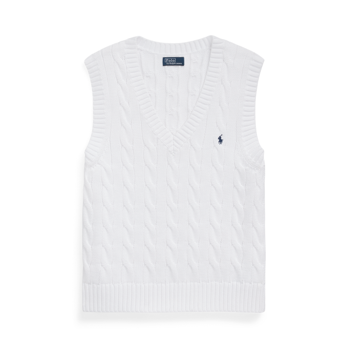 Polo Ralph Lauren Cable-Knit V-Neck Sweater Vest in White — UFO No More