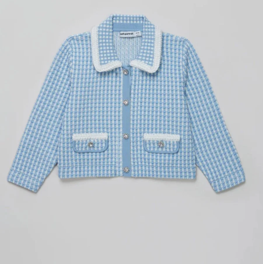 Self Portrait Kids Knit Collar Cardigan in Baby Blue