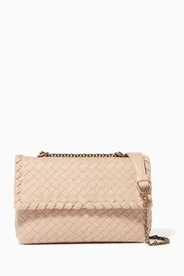 Bottega Veneta Baby Olimpia Intrecciato Shoulder Bag in Beige