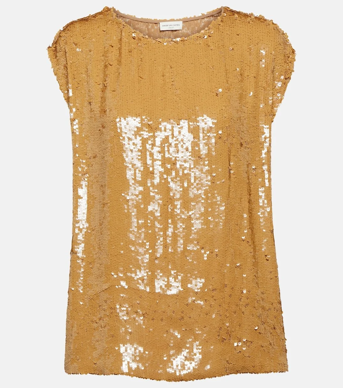 Dries Van Noten Sequined Jersey Top in Gold