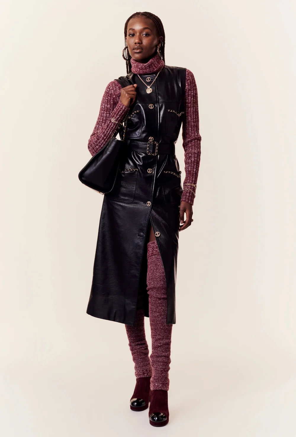 chanel leather dress Chanel 22S Black Leather dress