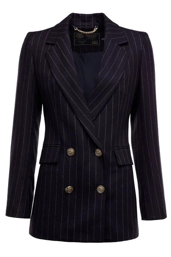 Holland Cooper Double Breasted Blazer in Navy Chalk Pin Stripe