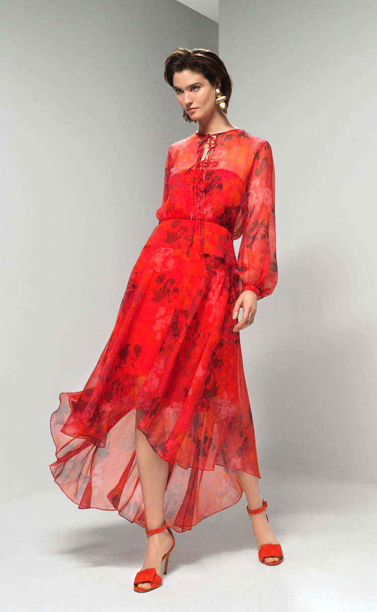 Natan Couture Gray Dress in Red