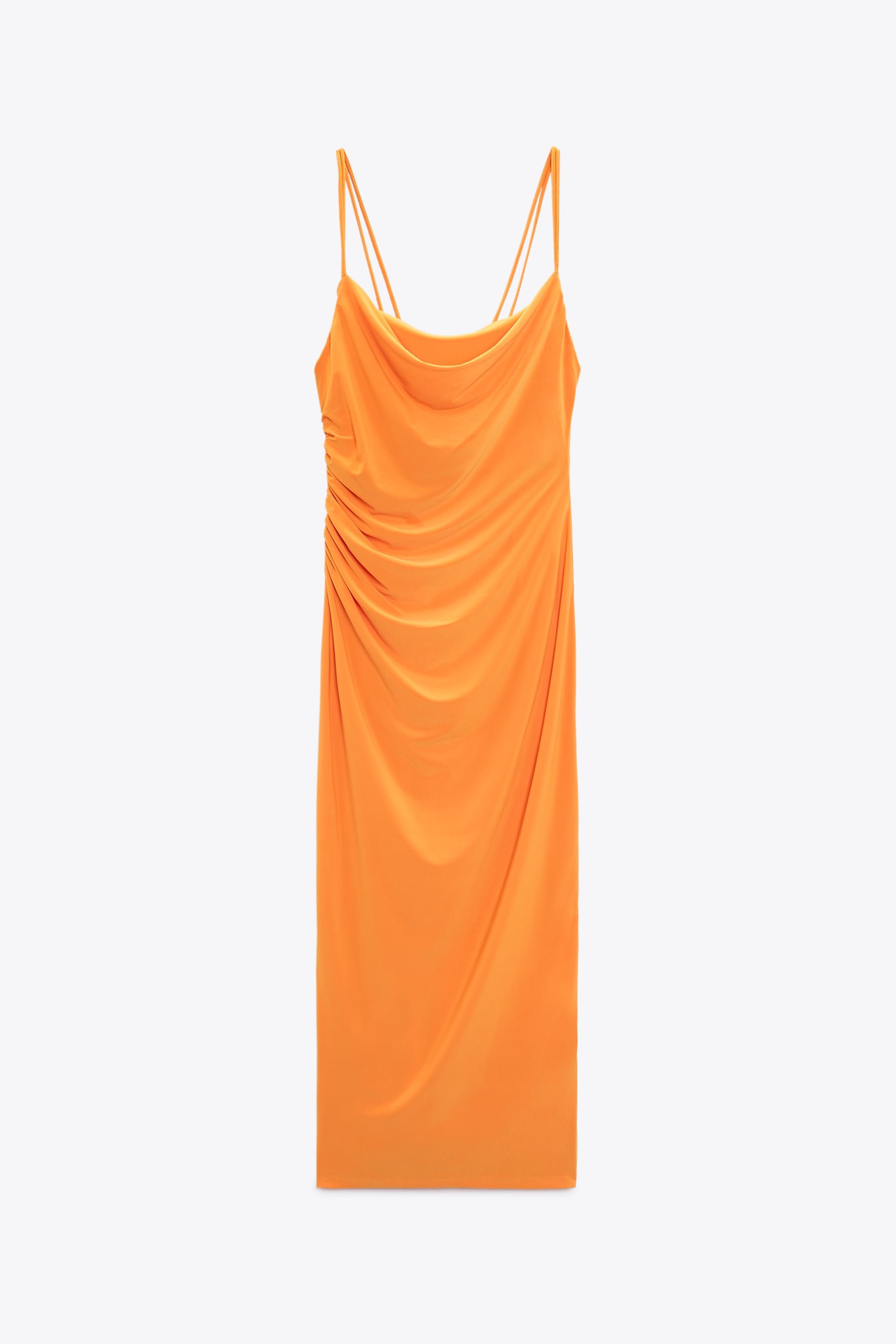 Zara Draped Neckline Midi Dress in Orange.jpg