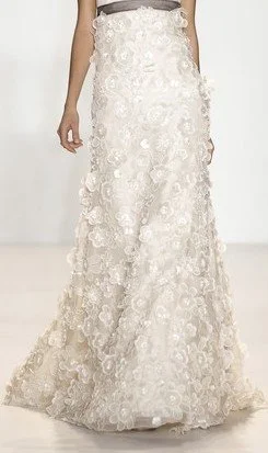 Lela Rose Flower Appliqué Long Skirt in Grey