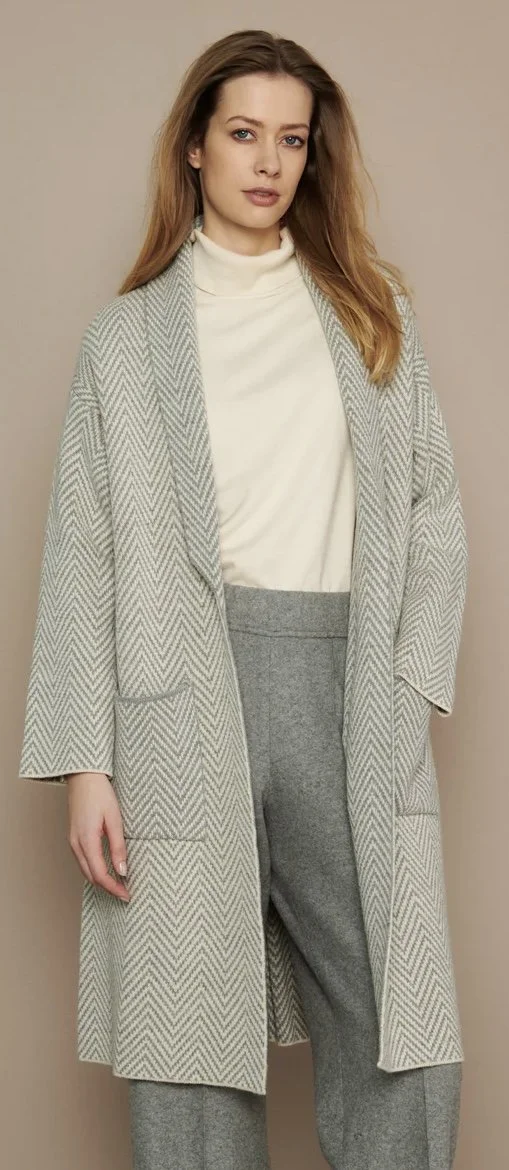 Marie Méro Long Cardigan with Herringbone Pattern
