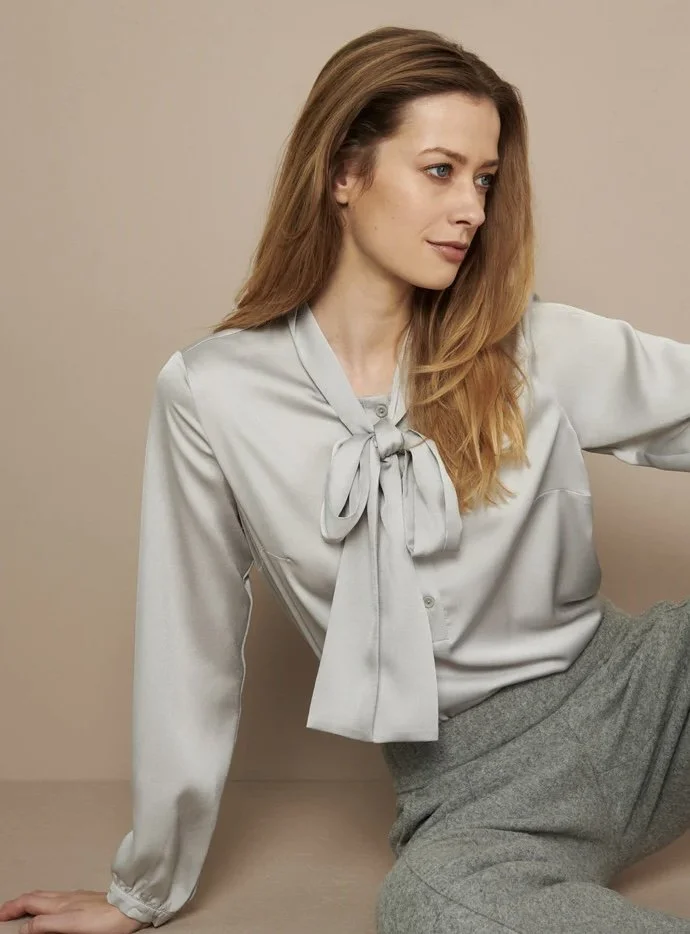 Marie Méro Shawl Collar Blouse in Greige