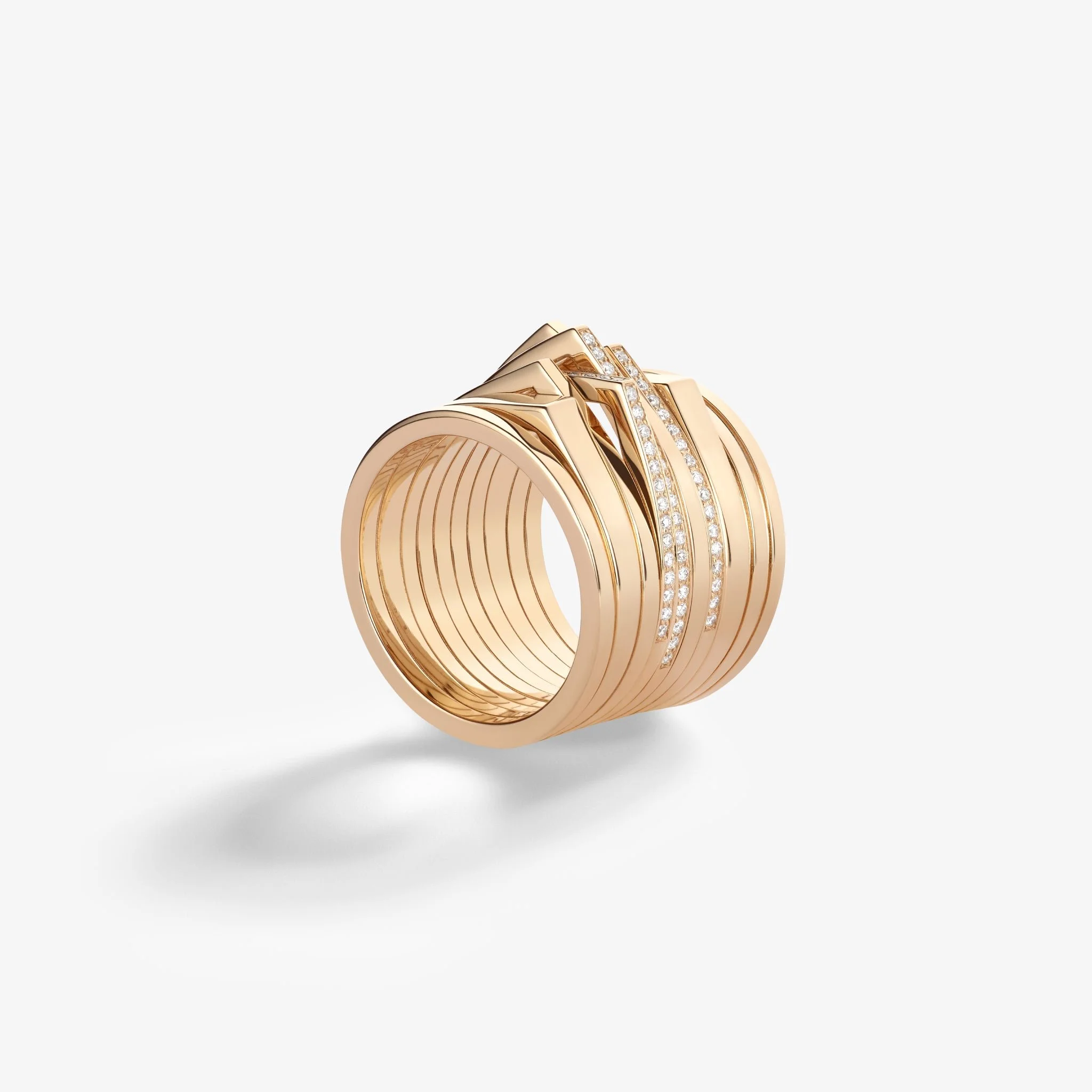 Repossi Antifer 10 Rows Ring in Pink Gold Paved with Diamonds