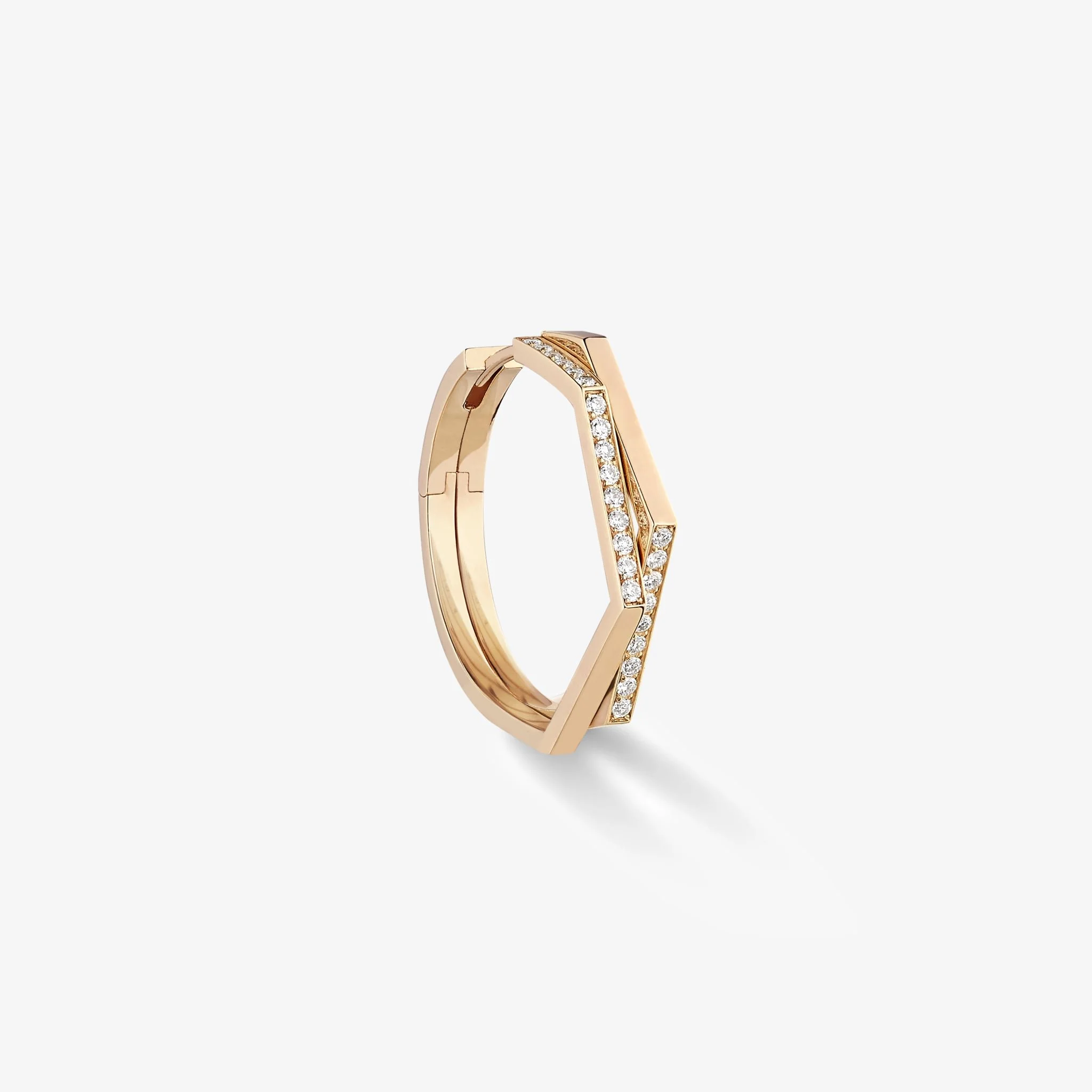 Repossi Antifer 2 Rows Hoop Earrings in Pink Gold Paved with Diamonds