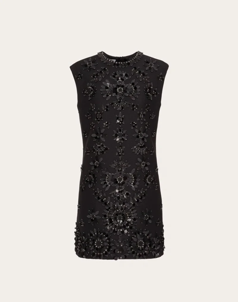 Valentino Floral-Applique Embellished Mini Dress
