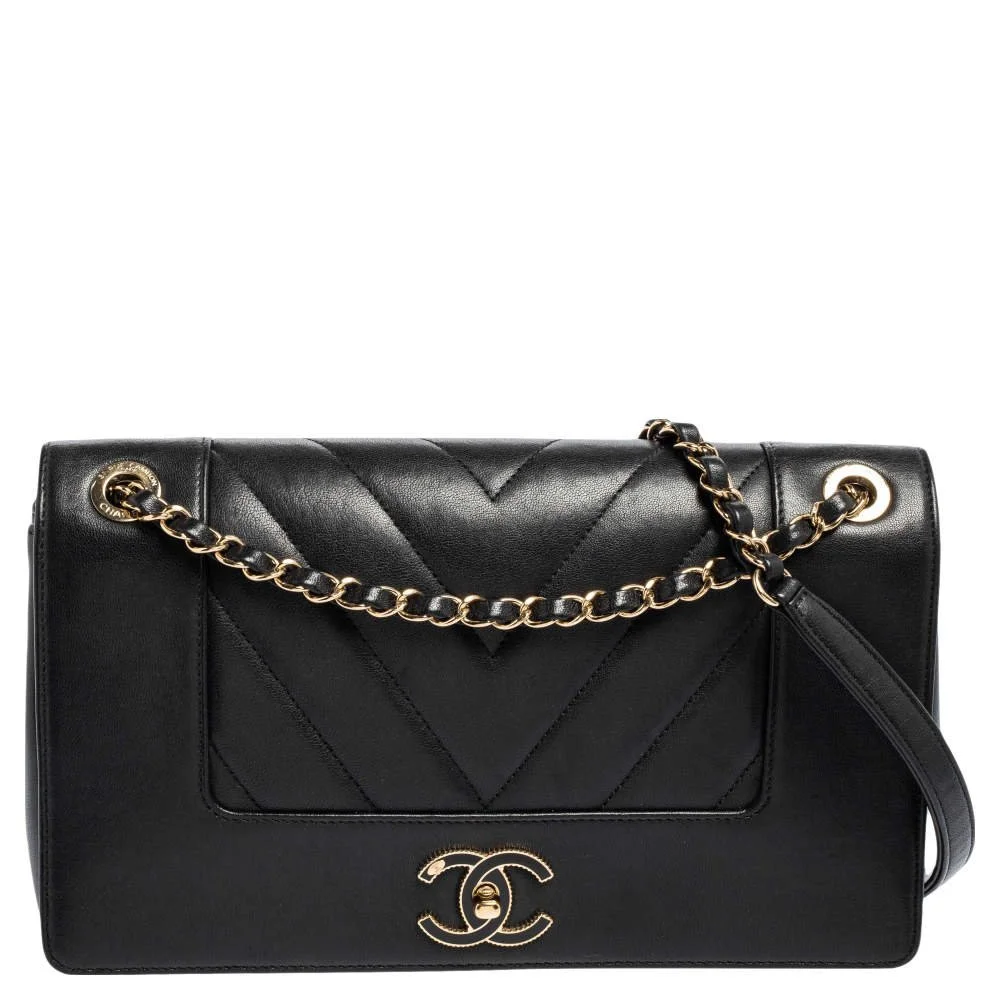 Chanel Mademoiselle Flap Bag in Black Chevron Leather