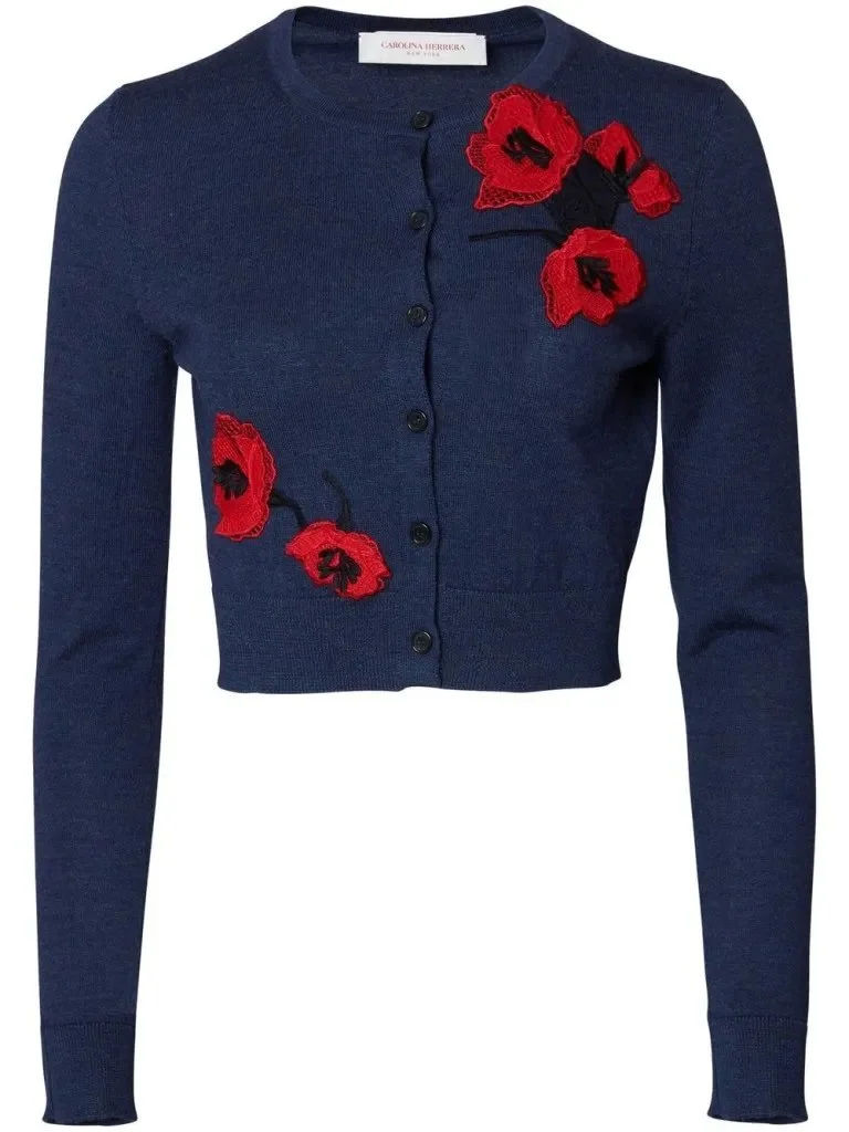 Carolina Herrera Floral Appliqué Cardigan