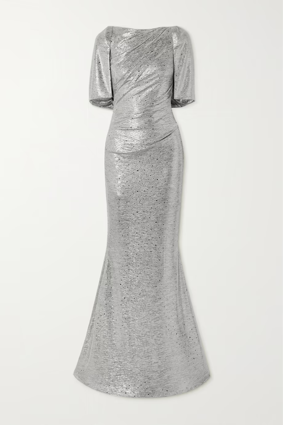 Talbot Runhof Cape-Effect Gathered Embellished Metallic Gown