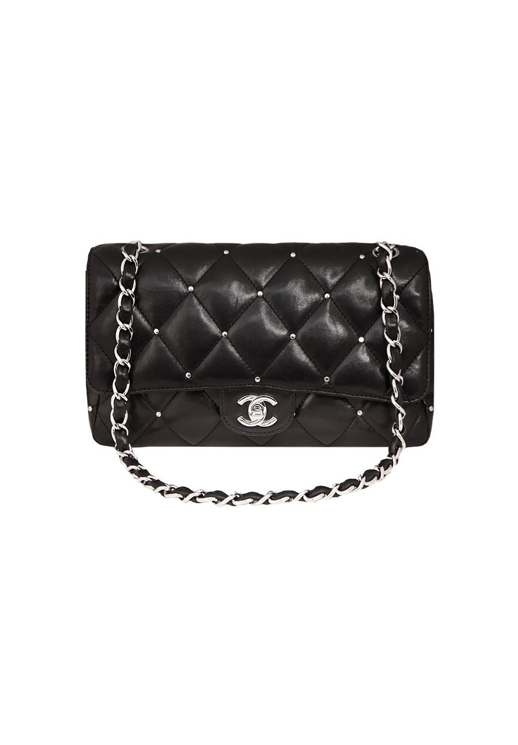 Chanel Studded Quilted Flap Bag in Black.jpg