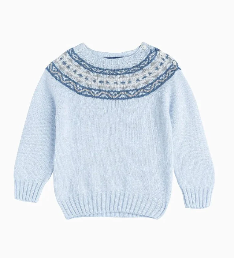 Thomas Brown Frankie Fair Isle Jumper in Light Blue