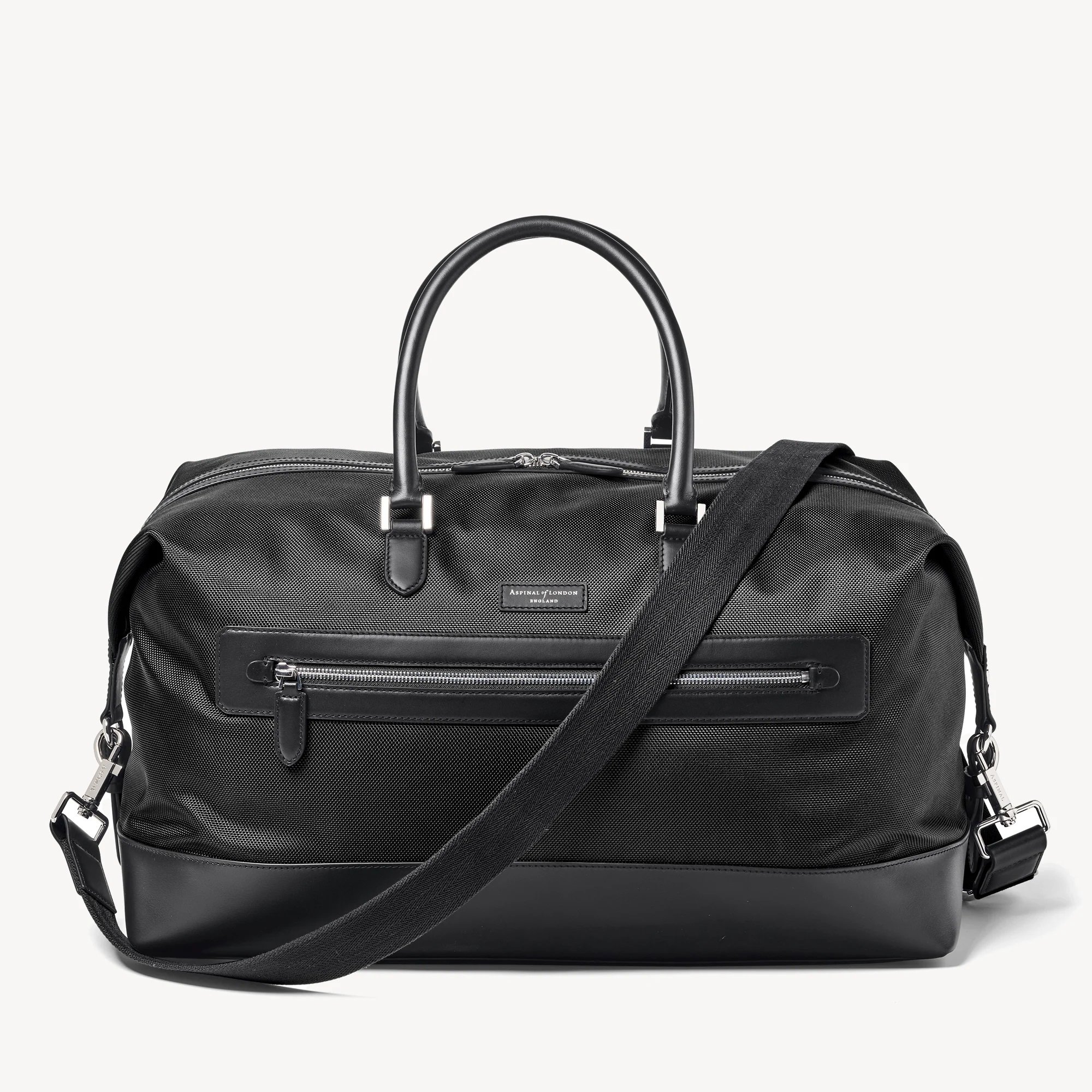 Aspinal of London Men's Holdall in Black Leather-Trim Nylon Canvas.jpg
