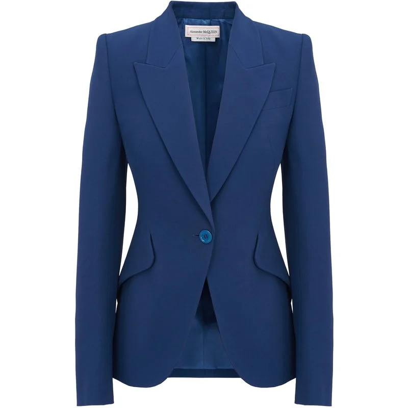 Alexander McQueen Leaf Crepe Jacket in Electric Navy