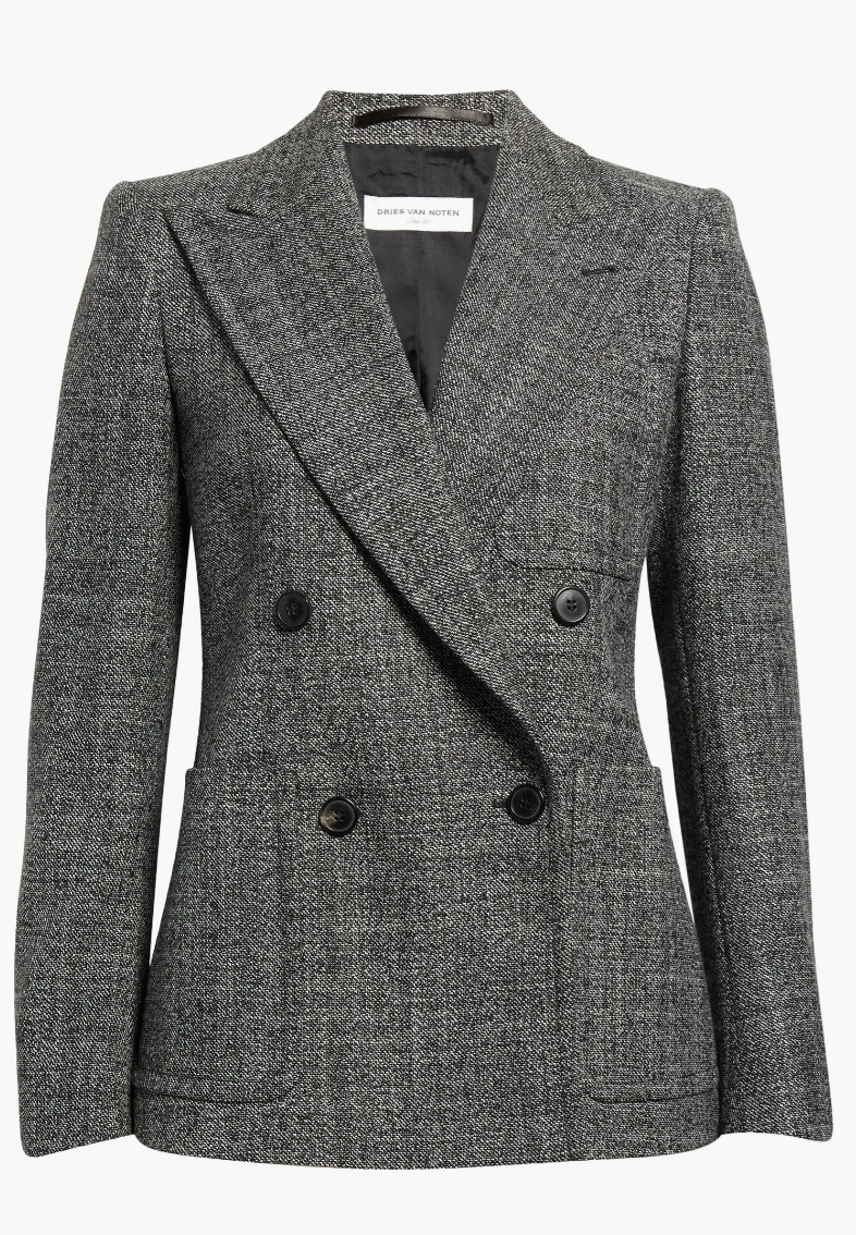 Dries Van Noten Beau Double-breasted Blazer in Grey Tweed — UFO No