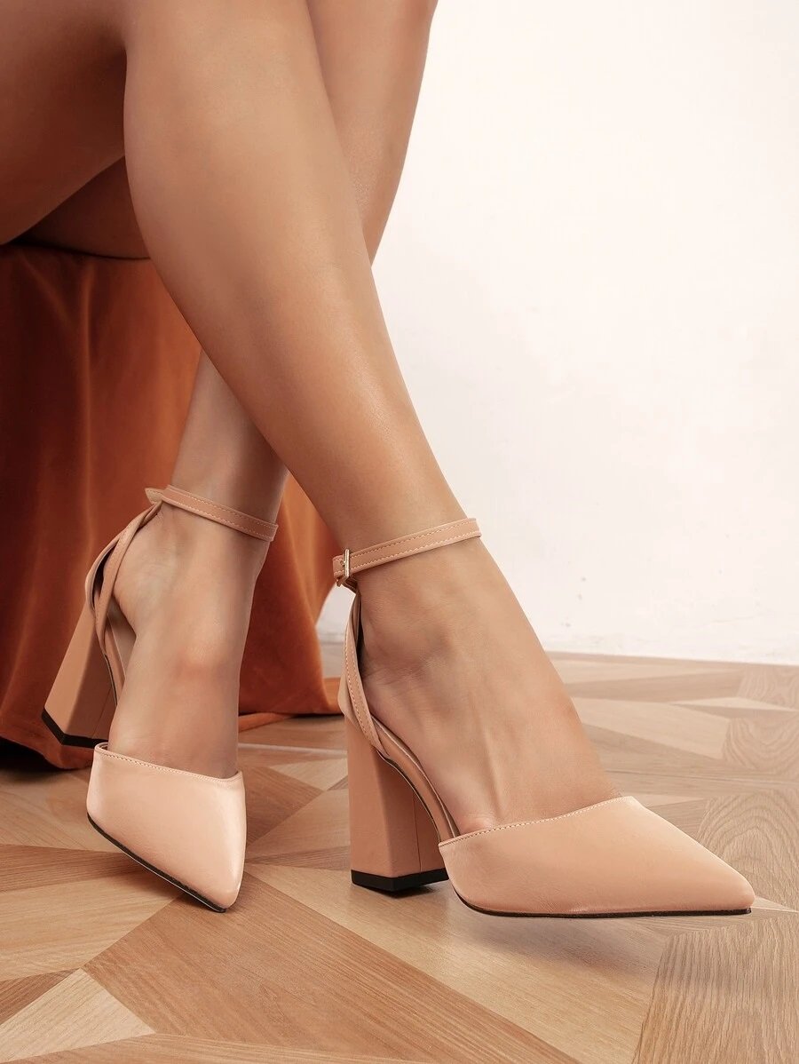 Matte Black Elegant Classic Pointed Toe Pumps Chunky Heels – Onlymaker