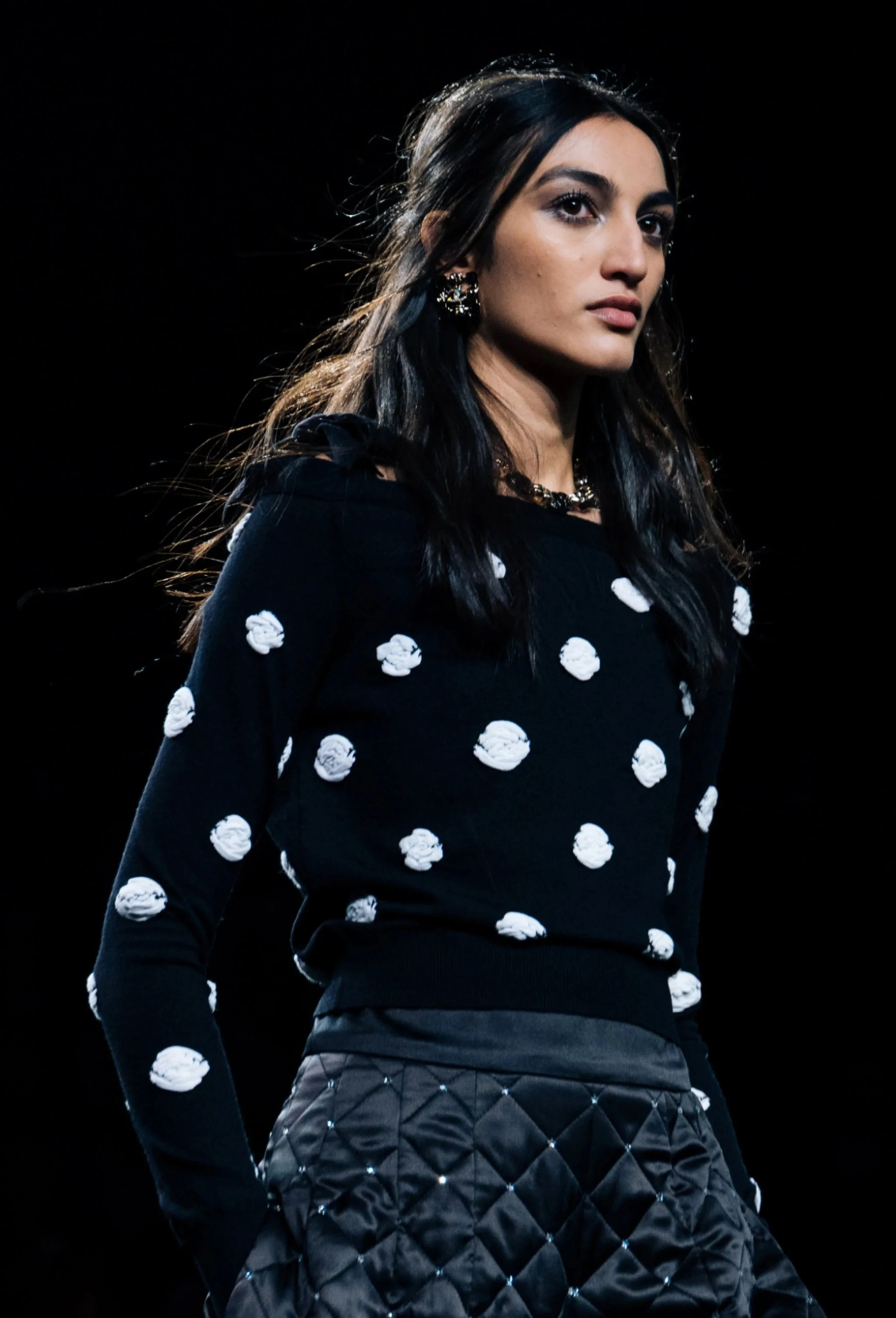 Chanel Embroidered Cold-Shoulder Wool Sweater