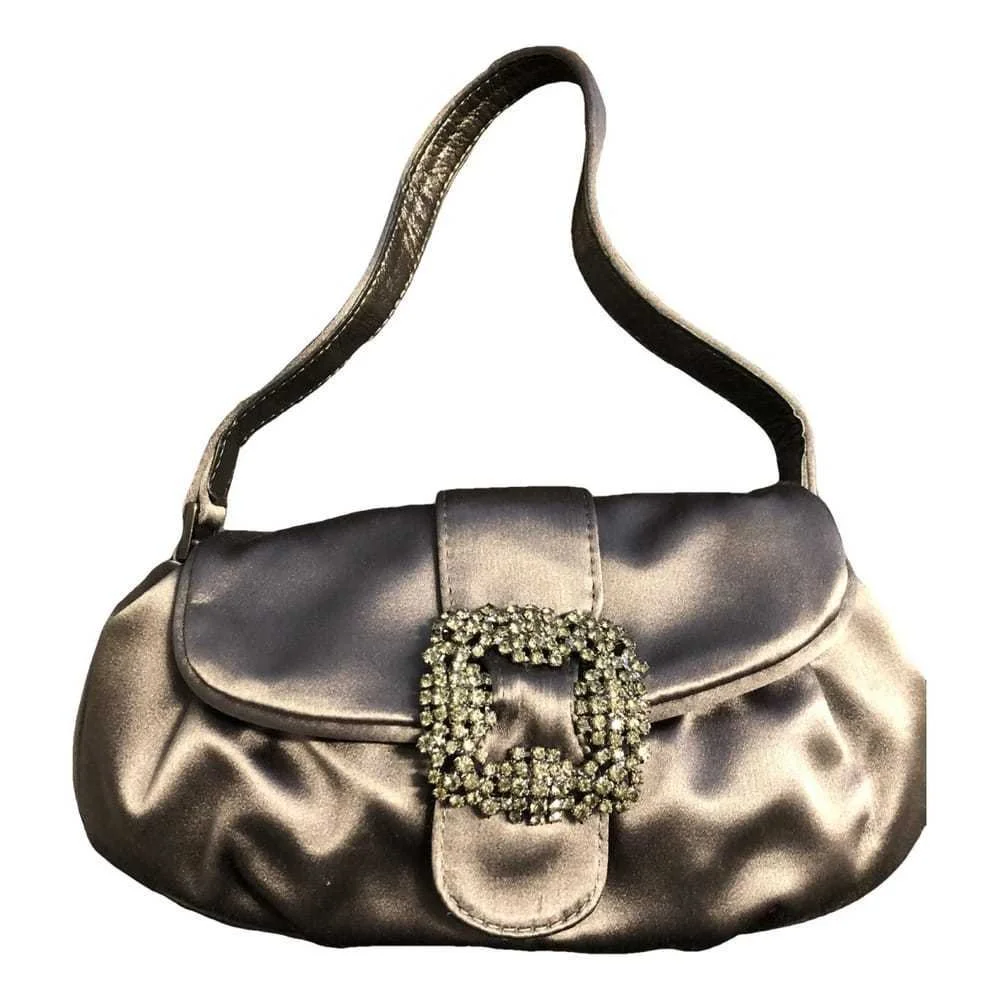 Alberta Ferretti Silk Evening Bag with Embellished Clasp in Navy