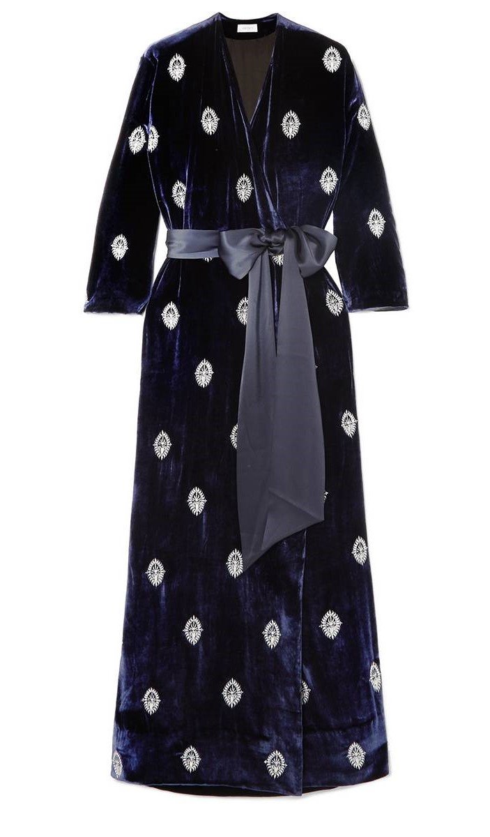 Seren London Embroidered Satin-Trimmed Velvet Robe.jpg