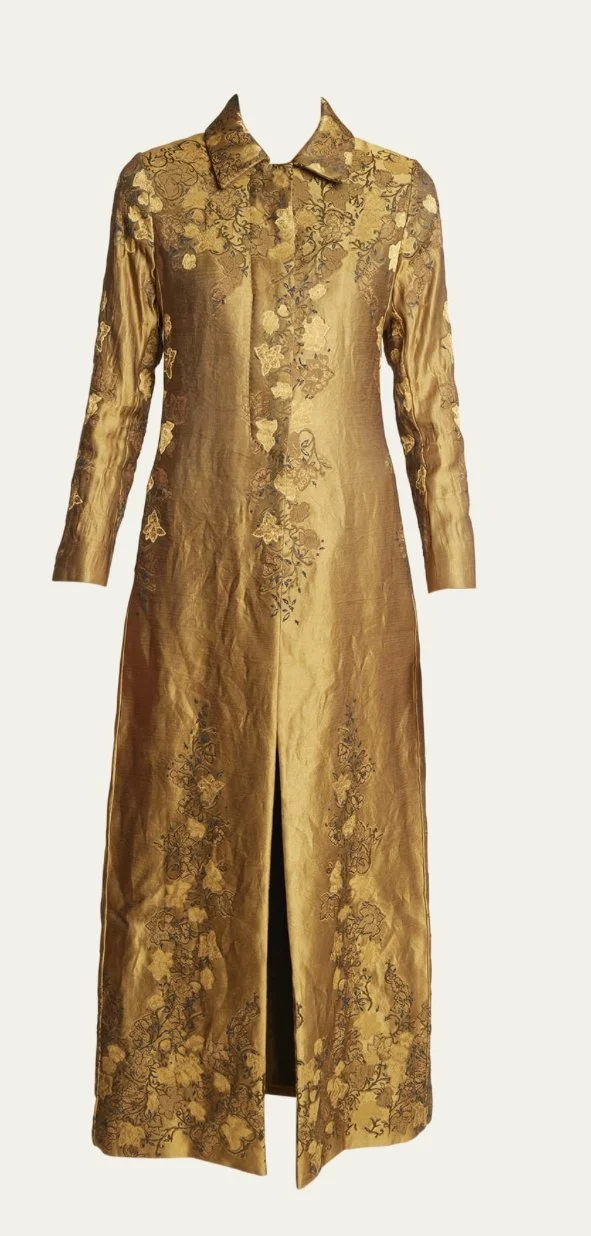 Dries Van Noten Rilkes Long Coat in Gold Jacquard