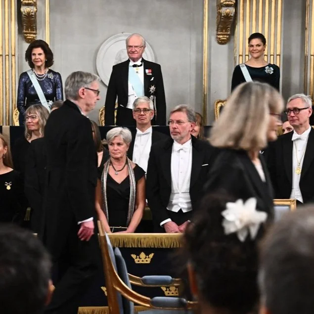 Swedish Royal Couple and Crown Princess Couple attend the Swedish Academy's festive gathering
