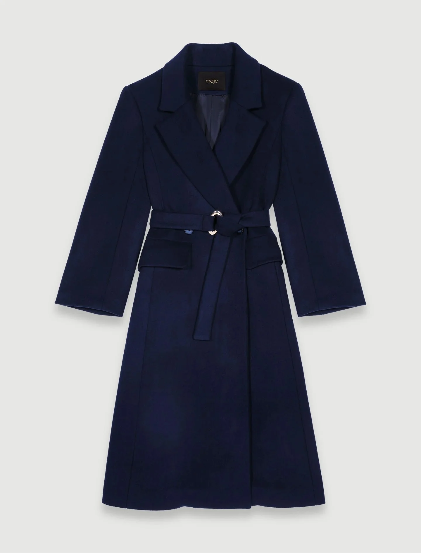 Maje Recycled Wool-Blend Overcoat in Navy