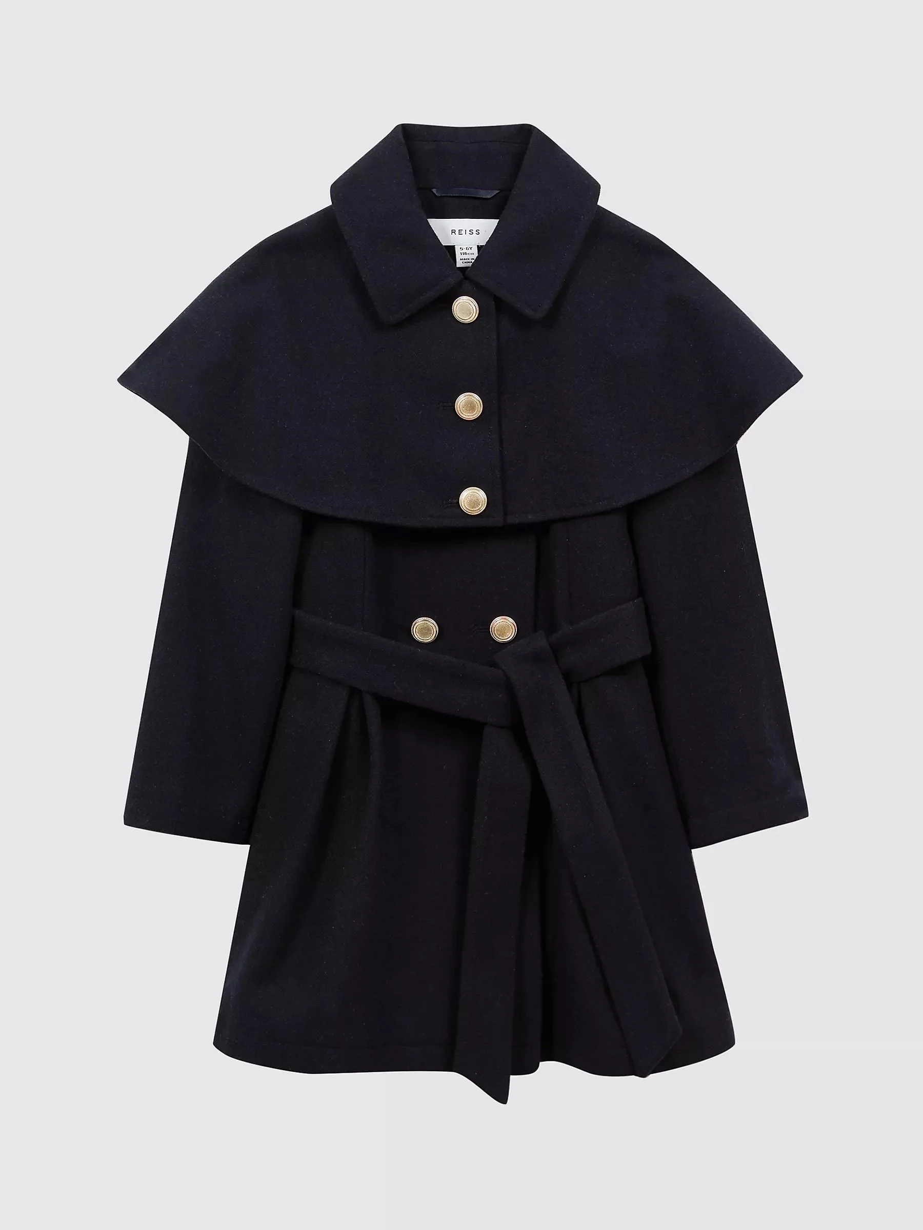 Reiss Girls Rose Shoulder Cape Coat in Navy