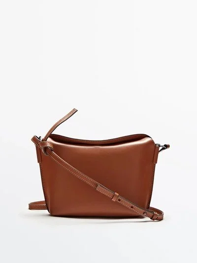 Massimo Dutti Leather Crossbody Bag with Seam Details