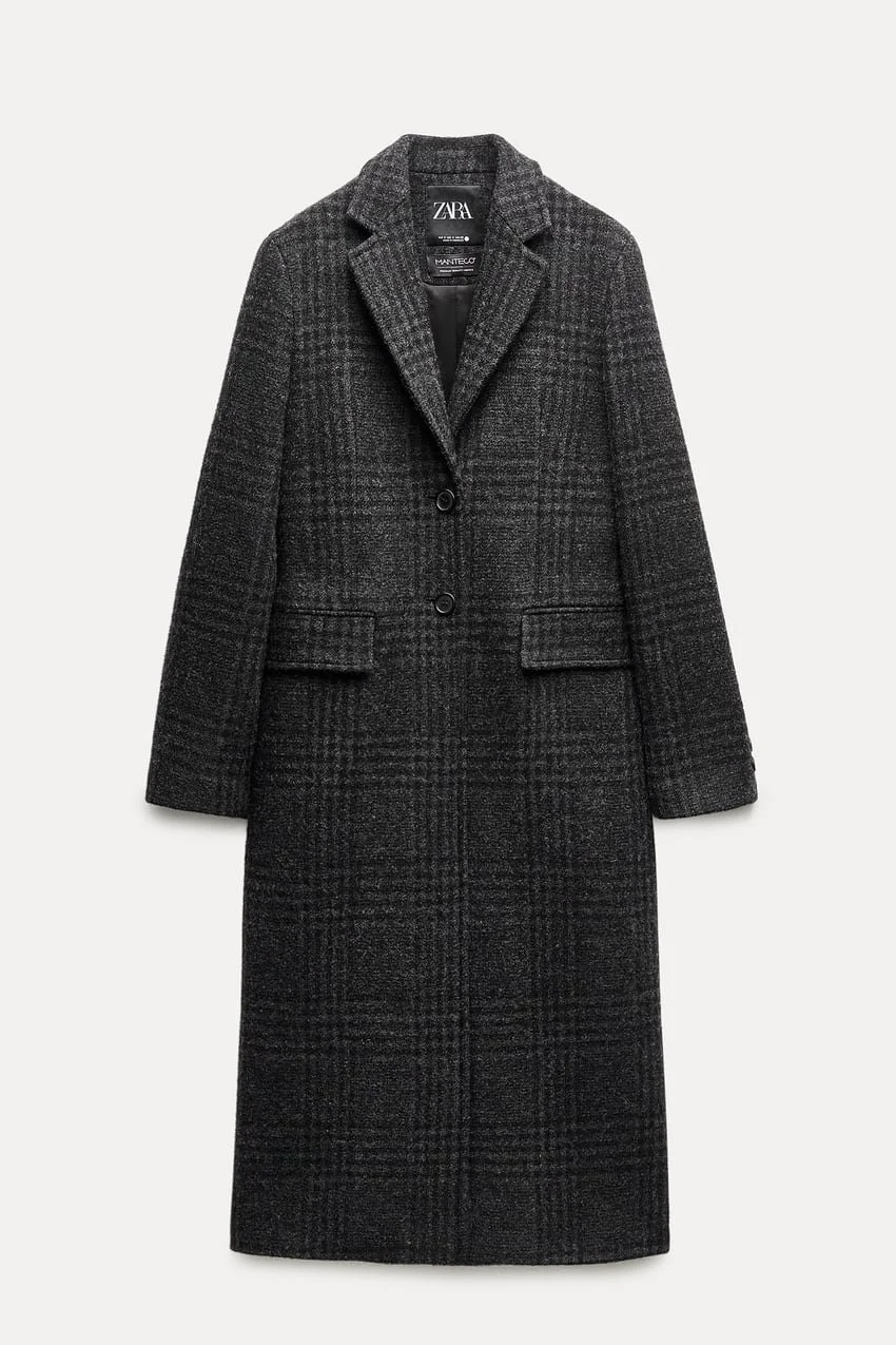 Zara Manteco Wool Blend Check Coat