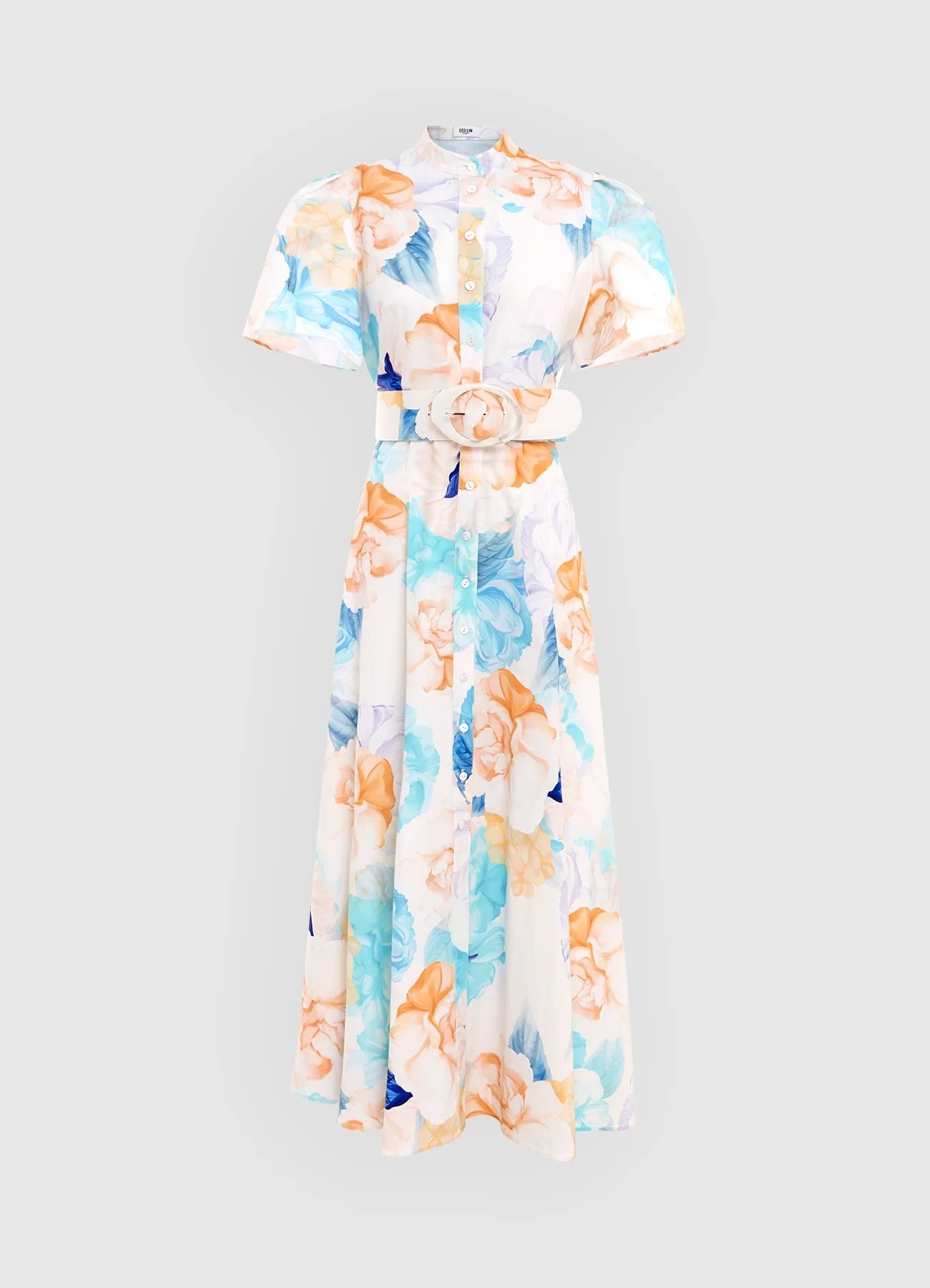 Leo Lin Bianca Short Sleeve Midi Dress in Cream Rosebud Print.jpg