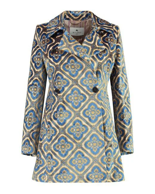 Etro Double-breasted Velvet-jacquard Coat