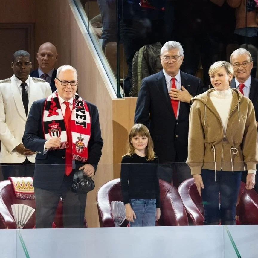 Prince Albert, Princess Charlene, and their children attend Euroleague match between Monaco and Fenerbahce