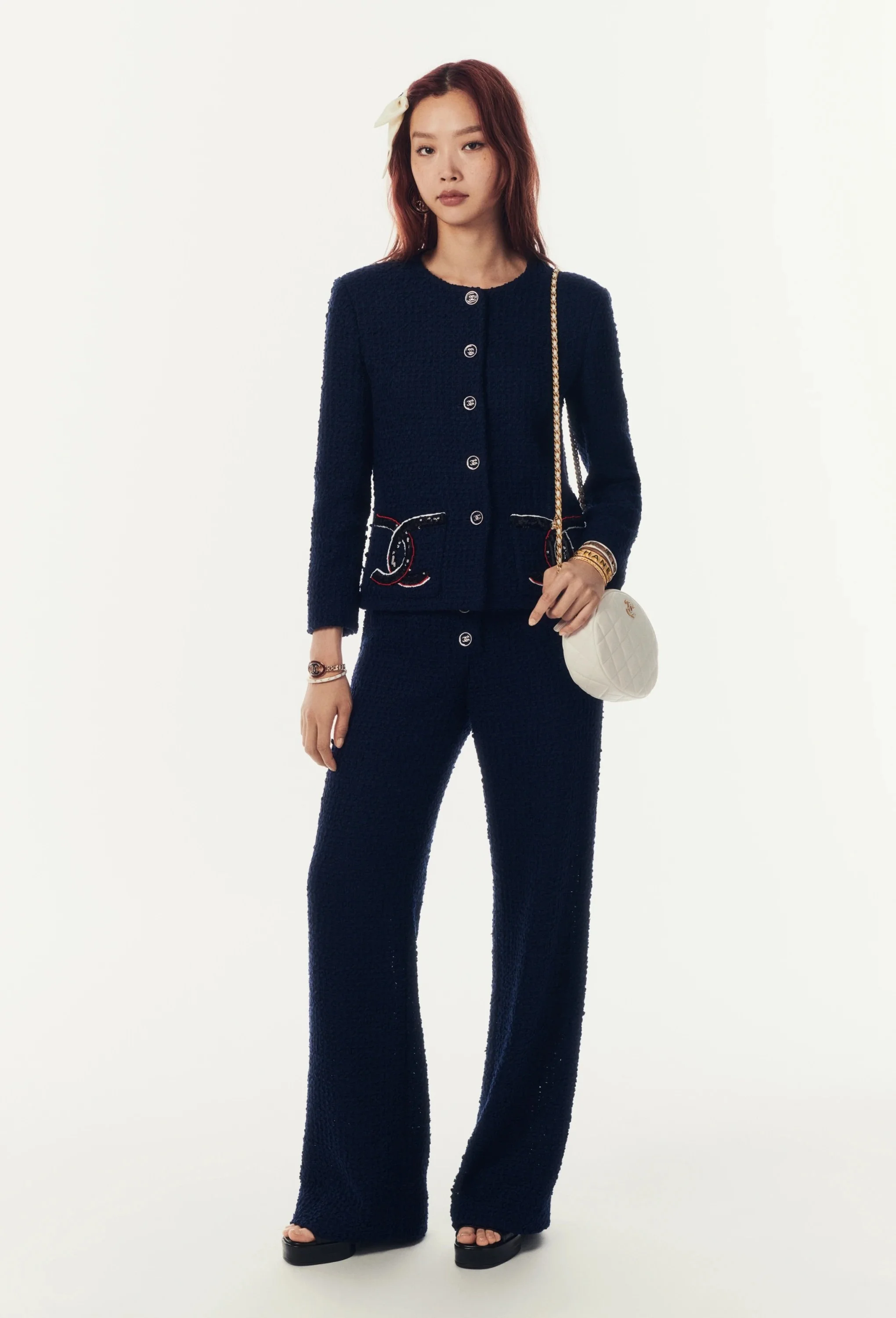 Chanel Cotton Tweed Trousers in Navy