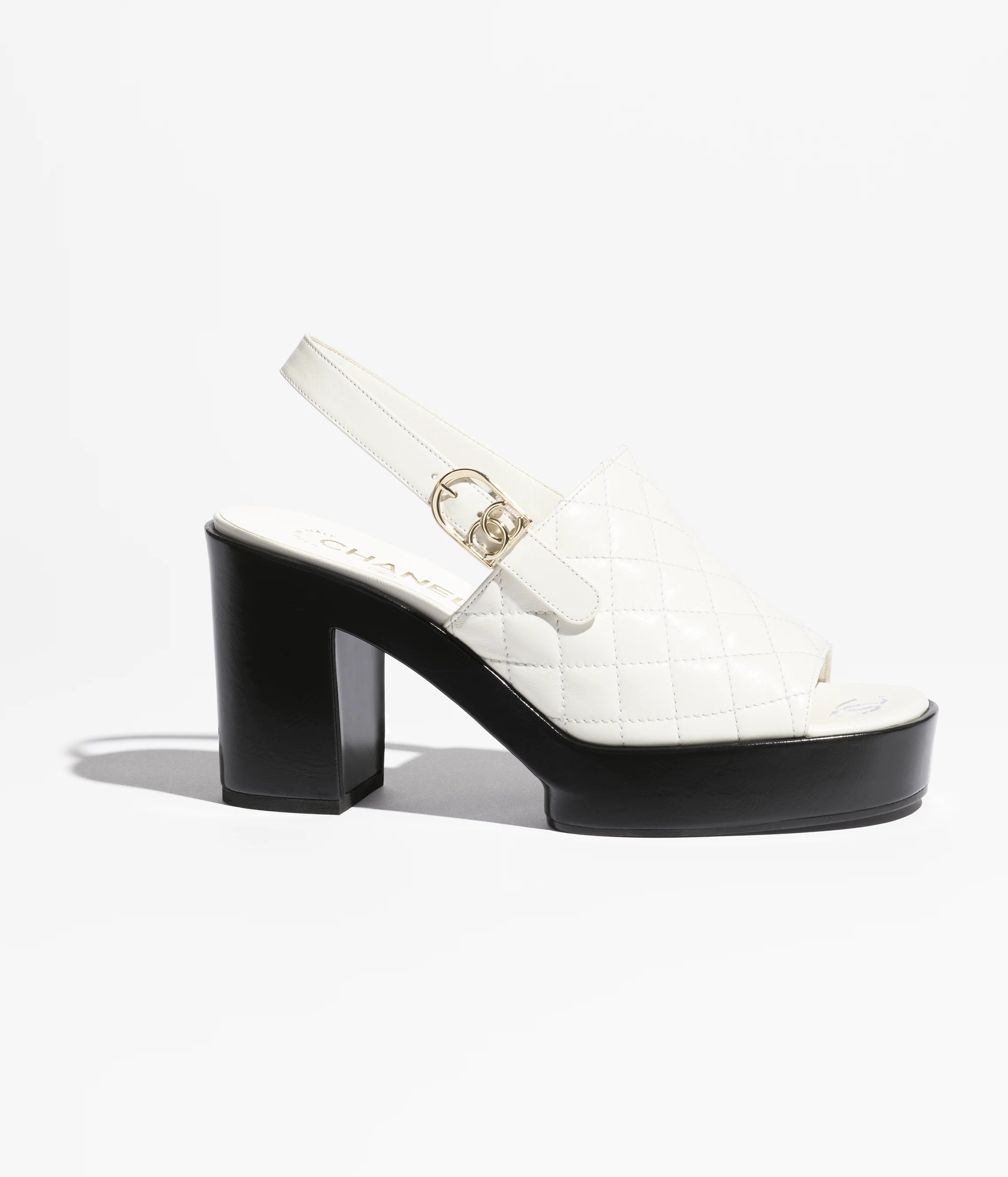 Chanel Quilted Platform Slingback Sandals in White — UFO No More