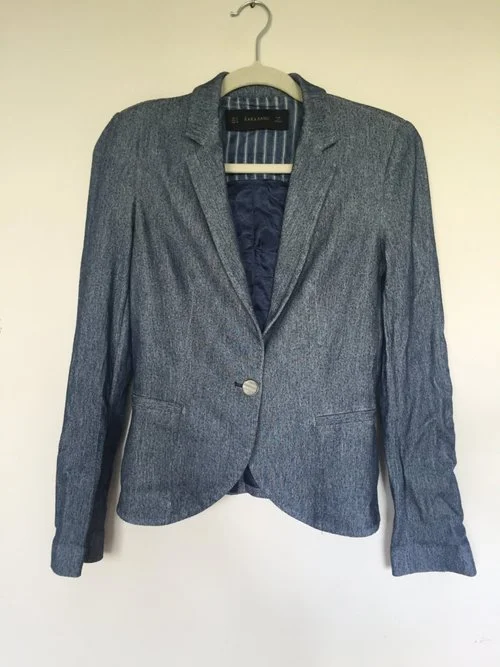 Zara Denim Single-Breasted Blazer