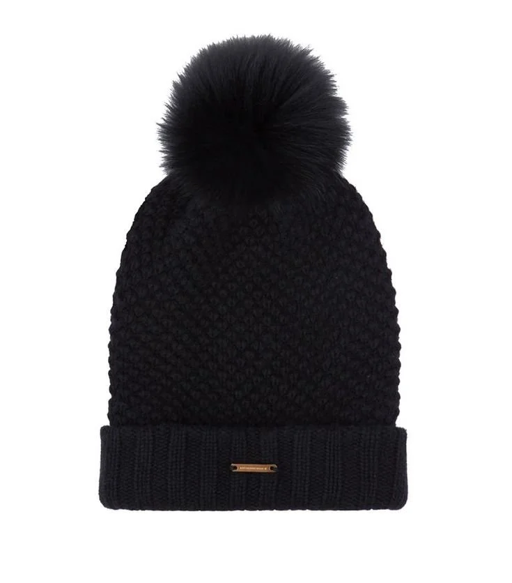Burberry Fur Pom Pom Wool Cashmere Beanie Hat