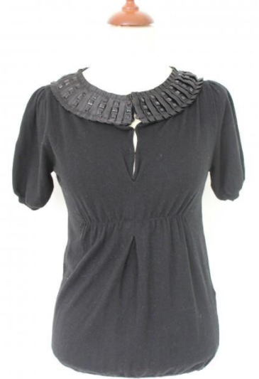 By Malene Birger Pleated Neckline Top in Grey &amp; Orange
