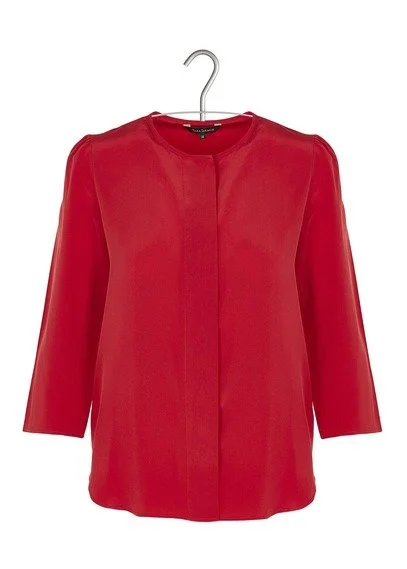Tara Jarmon Round Neck Silk Shirt in Red