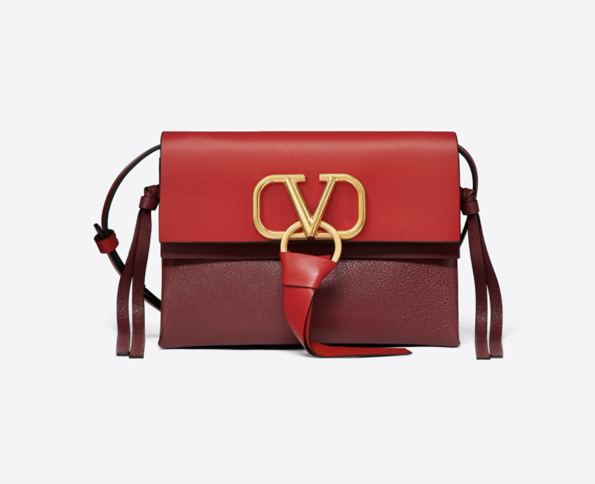 Valentino Garavani VRing Small Colorblock Leather Crossbody Bag in Red