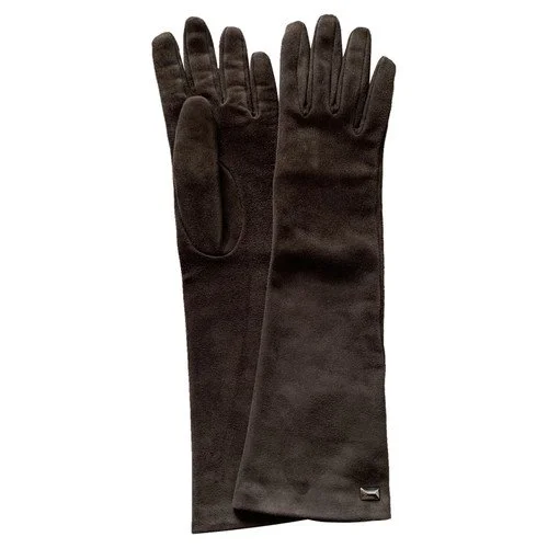 Max Mara Elongated Suede Gloves in Khaki