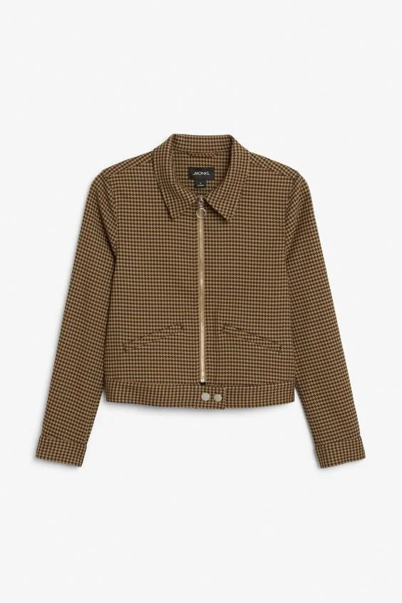 Monki Cropped Houndstooth Jacket