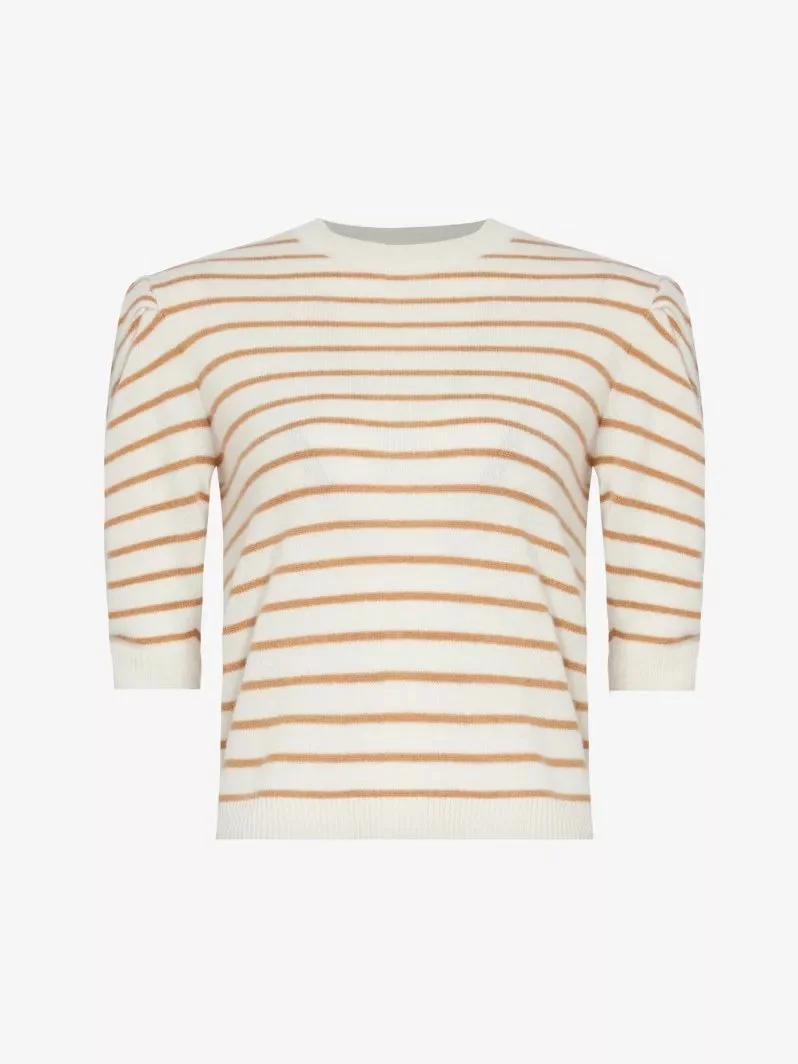 Frame Stripe-print Ruched-sleeve Cashmere Jumper