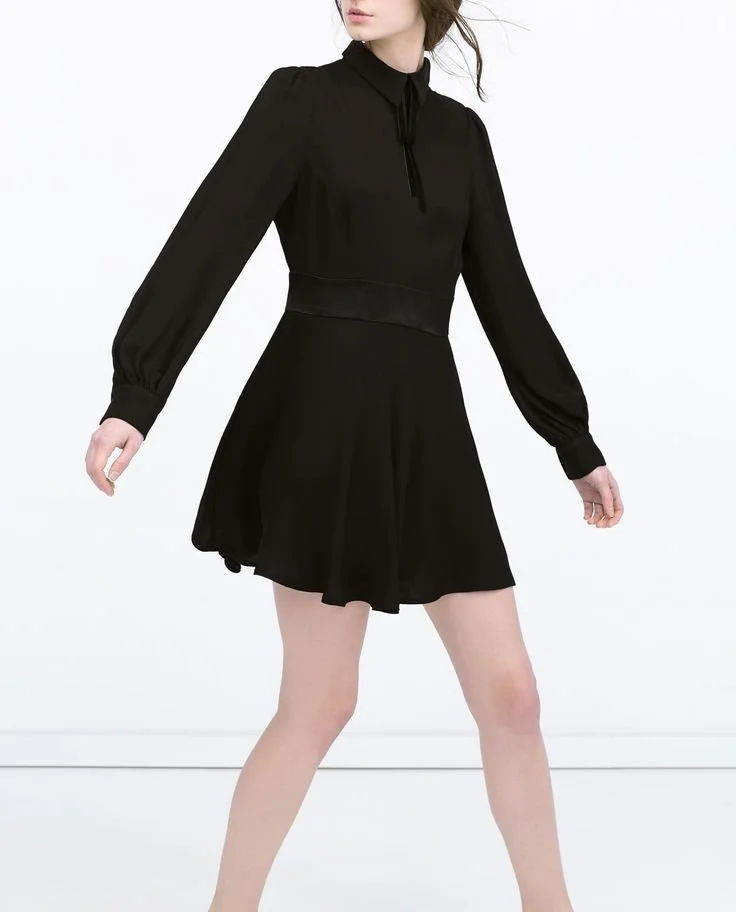 Zara Flared Dress with Collar and Bow