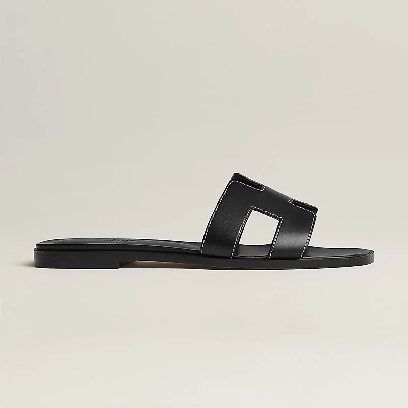 Hermes Oran Sandals in Black Leather