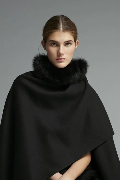 Carolina Herrera Fur Collar Cape in Navy