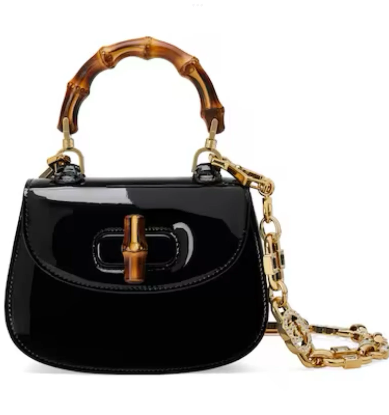 Gucci Bamboo 1947 Top Handle Mini Bag in Black Patent