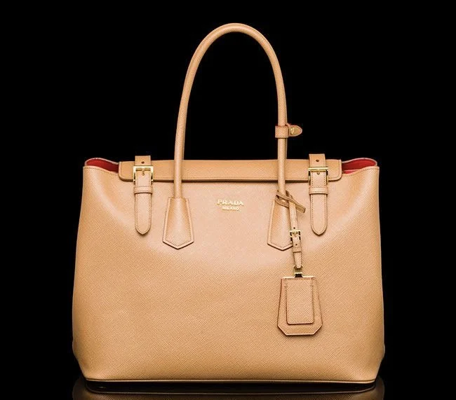 Prada Saffiano Buckle Tote Bag in Nude